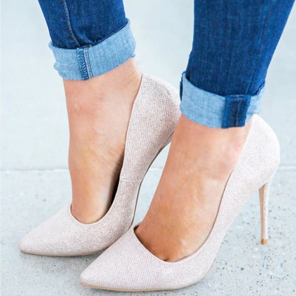 DELICIOUS METALLIC GLITTER POINTED TOE WOMEN"S HIGH HEEL STILETTOS PUMP